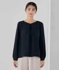 KBBCD05059 a.v.v(アー・ヴェ・ヴェ) サテンバックフレアブラウス【洗える/速乾/毛玉になりにくい/イージーケア】 ブラック