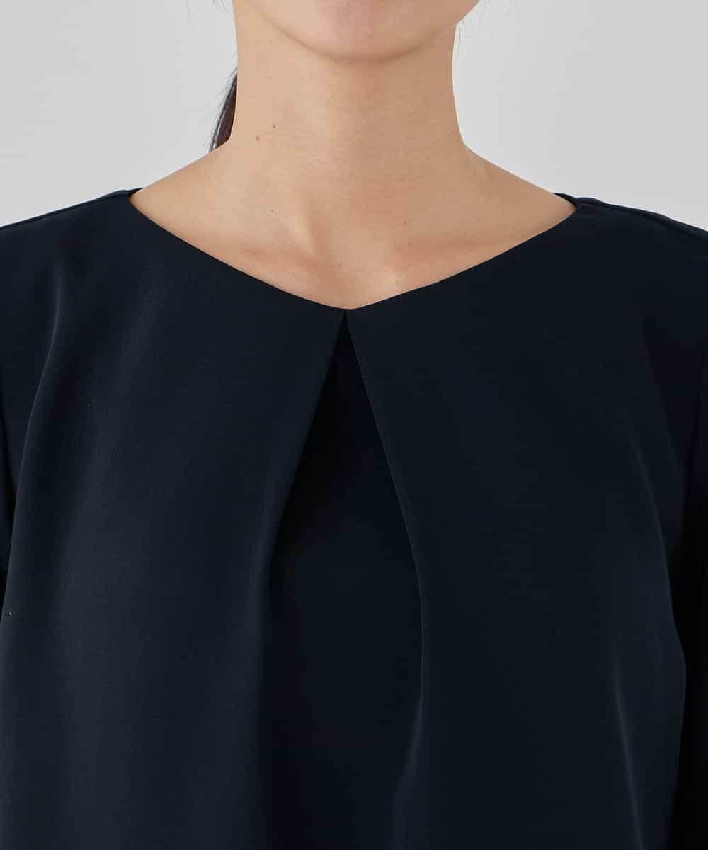 KBBCD05059 a.v.v(アー・ヴェ・ヴェ) サテンバックフレアブラウス【洗える/速乾/毛玉になりにくい/イージーケア】 ブラック
