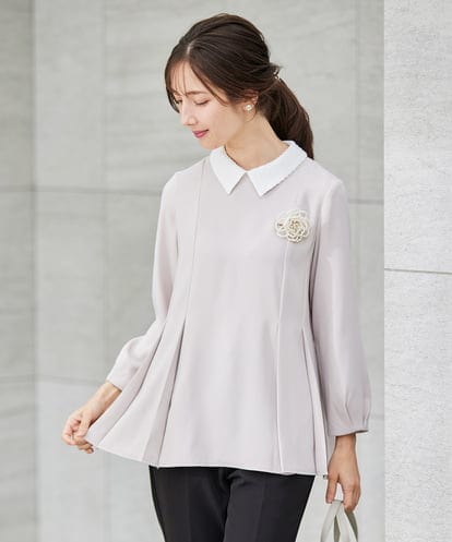 KBBCD06059 a.v.v 2WAYサテン襟付きペプラムブラウス【洗える/速乾/毛玉になりにくい/イージーケア】