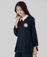 KBBCD06059 a.v.v(アー・ヴェ・ヴェ) 2WAYサテン襟付きペプラムブラウス【洗える/速乾/毛玉になりにくい/イージーケア】 ネイビー