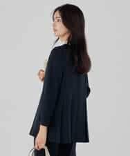 KBBCD06059 a.v.v(アー・ヴェ・ヴェ) 2WAYサテン襟付きペプラムブラウス【洗える/速乾/毛玉になりにくい/イージーケア】 ネイビー