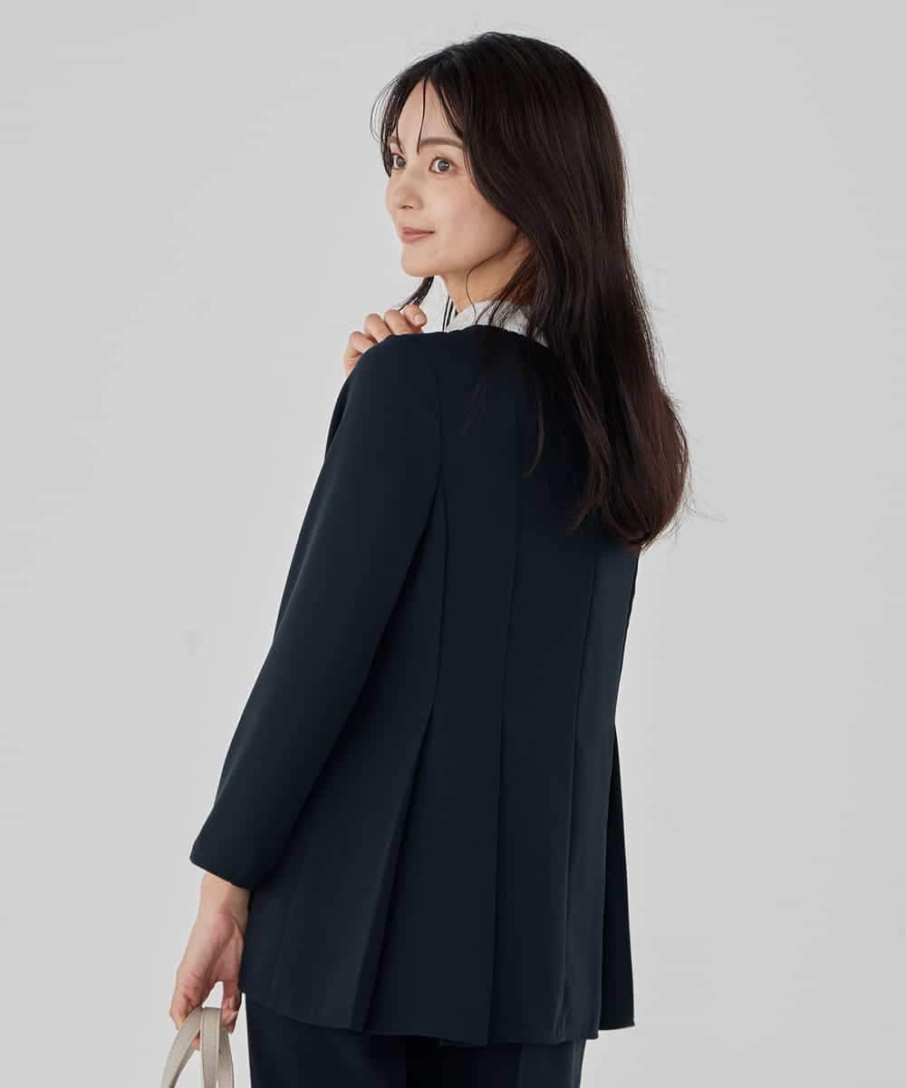 KBBCD06059 a.v.v(アー・ヴェ・ヴェ) 2WAYサテン襟付きペプラムブラウス【洗える/速乾/毛玉になりにくい/イージーケア】 ネイビー