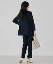 KBBCD06059 a.v.v(アー・ヴェ・ヴェ) 2WAYサテン襟付きペプラムブラウス【洗える/速乾/毛玉になりにくい/イージーケア】 ネイビー