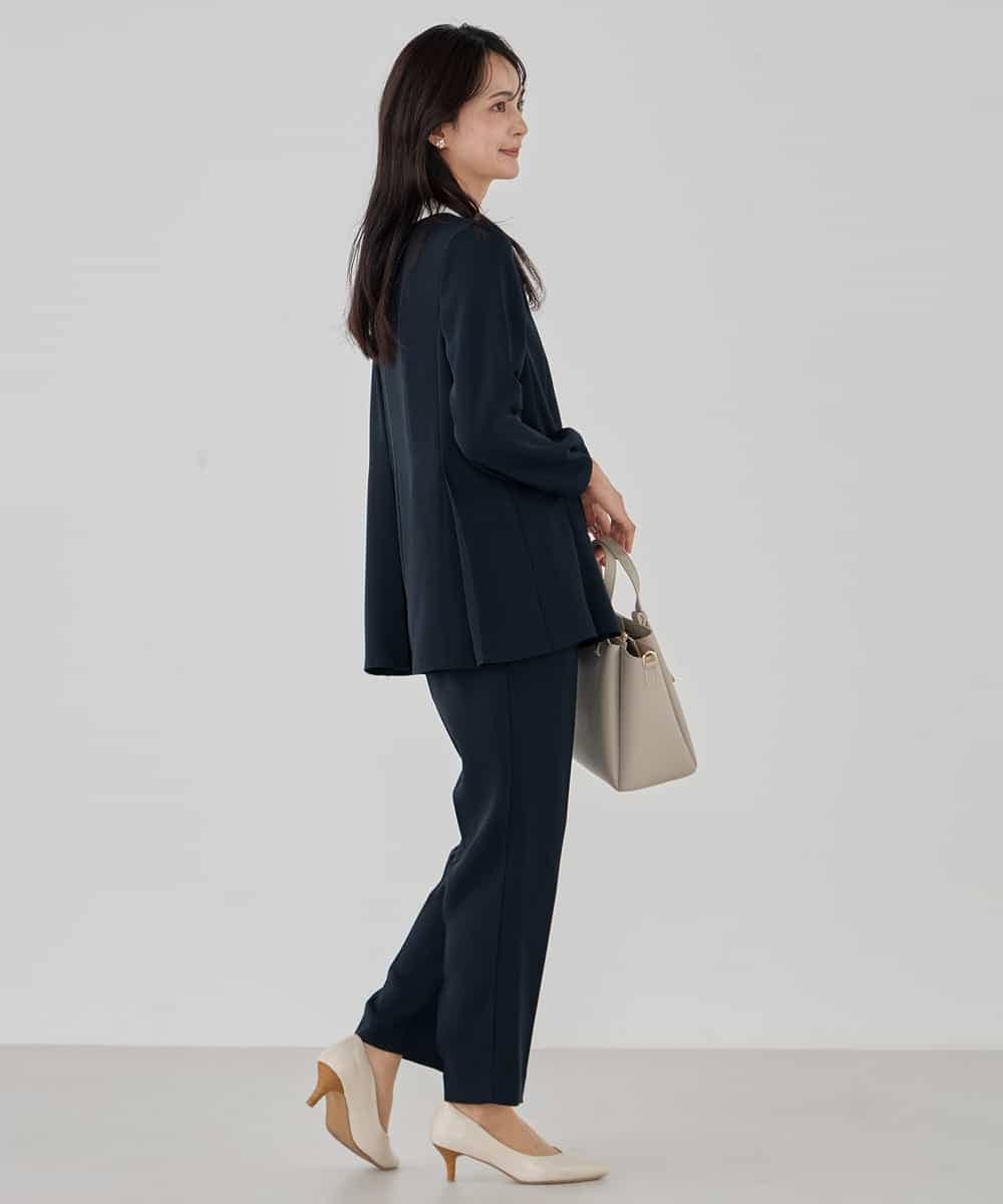 KBBCD06059 a.v.v(アー・ヴェ・ヴェ) 2WAYサテン襟付きペプラムブラウス【洗える/速乾/毛玉になりにくい/イージーケア】 ネイビー