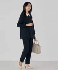 KBBCD06059 a.v.v(アー・ヴェ・ヴェ) 2WAYサテン襟付きペプラムブラウス【洗える/速乾/毛玉になりにくい/イージーケア】 ネイビー