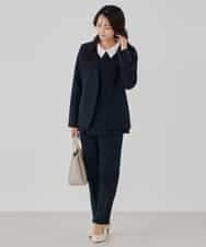 KBBCD06059 a.v.v(アー・ヴェ・ヴェ) 2WAYサテン襟付きペプラムブラウス【洗える/速乾/毛玉になりにくい/イージーケア】 ネイビー