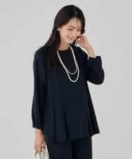 KBBCD06059 a.v.v(アー・ヴェ・ヴェ) 2WAYサテン襟付きペプラムブラウス【洗える/速乾/毛玉になりにくい/イージーケア】 ネイビー