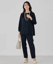 KBBCD06059 a.v.v(アー・ヴェ・ヴェ) 2WAYサテン襟付きペプラムブラウス【洗える/速乾/毛玉になりにくい/イージーケア】 ネイビー