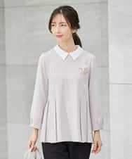 KBBCD06059 a.v.v(アー・ヴェ・ヴェ) 2WAYサテン襟付きペプラムブラウス【洗える/速乾/毛玉になりにくい/イージーケア】 ネイビー