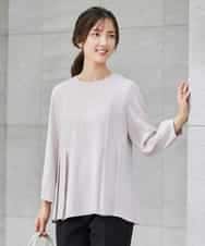 KBBCD06059 a.v.v(アー・ヴェ・ヴェ) 2WAYサテン襟付きペプラムブラウス【洗える/速乾/毛玉になりにくい/イージーケア】 ネイビー