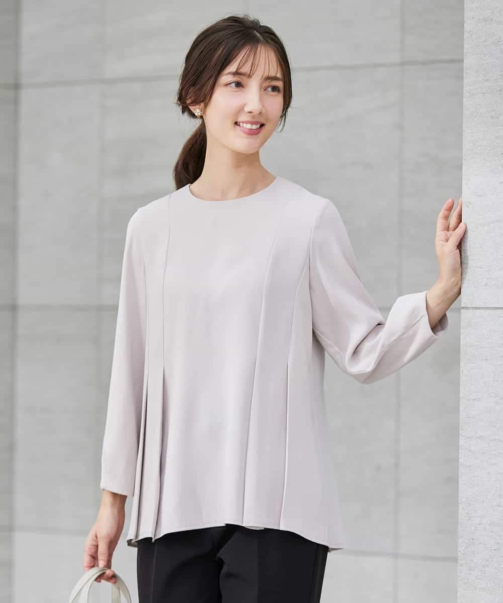 KBBCD06059 a.v.v(アー・ヴェ・ヴェ) 2WAYサテン襟付きペプラムブラウス【洗える/速乾/毛玉になりにくい/イージーケア】 ネイビー