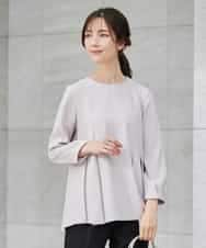 KBBCD06059 a.v.v(アー・ヴェ・ヴェ) 2WAYサテン襟付きペプラムブラウス【洗える/速乾/毛玉になりにくい/イージーケア】 ネイビー