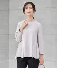 KBBCD06059 a.v.v(アー・ヴェ・ヴェ) 2WAYサテン襟付きペプラムブラウス【洗える/速乾/毛玉になりにくい/イージーケア】 ネイビー