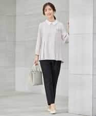 KBBCD06059 a.v.v(アー・ヴェ・ヴェ) 2WAYサテン襟付きペプラムブラウス【洗える/速乾/毛玉になりにくい/イージーケア】 ネイビー