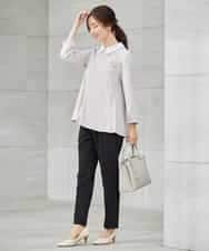 KBBCD06059 a.v.v(アー・ヴェ・ヴェ) 2WAYサテン襟付きペプラムブラウス【洗える/速乾/毛玉になりにくい/イージーケア】 ネイビー