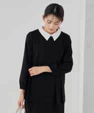 KBBCD06059 a.v.v(アー・ヴェ・ヴェ) 2WAYサテン襟付きペプラムブラウス【洗える/速乾/毛玉になりにくい/イージーケア】 ネイビー