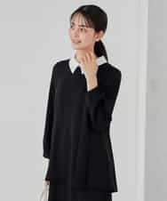 KBBCD06059 a.v.v(アー・ヴェ・ヴェ) 2WAYサテン襟付きペプラムブラウス【洗える/速乾/毛玉になりにくい/イージーケア】 ネイビー