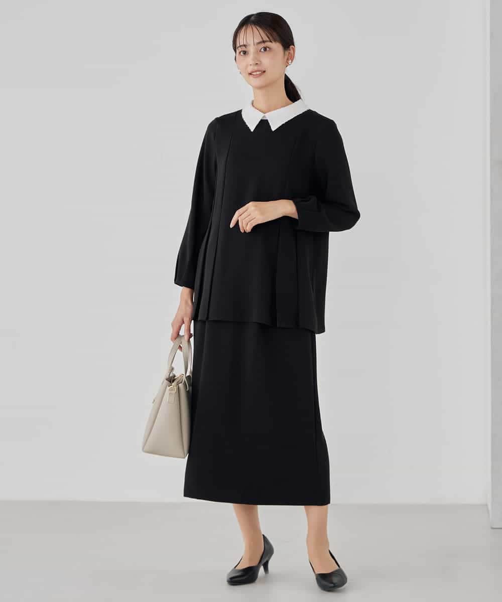 KBBCD06059 a.v.v(アー・ヴェ・ヴェ) 2WAYサテン襟付きペプラムブラウス【洗える/速乾/毛玉になりにくい/イージーケア】 ネイビー