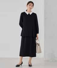 KBBCD06059 a.v.v(アー・ヴェ・ヴェ) 2WAYサテン襟付きペプラムブラウス【洗える/速乾/毛玉になりにくい/イージーケア】 ネイビー