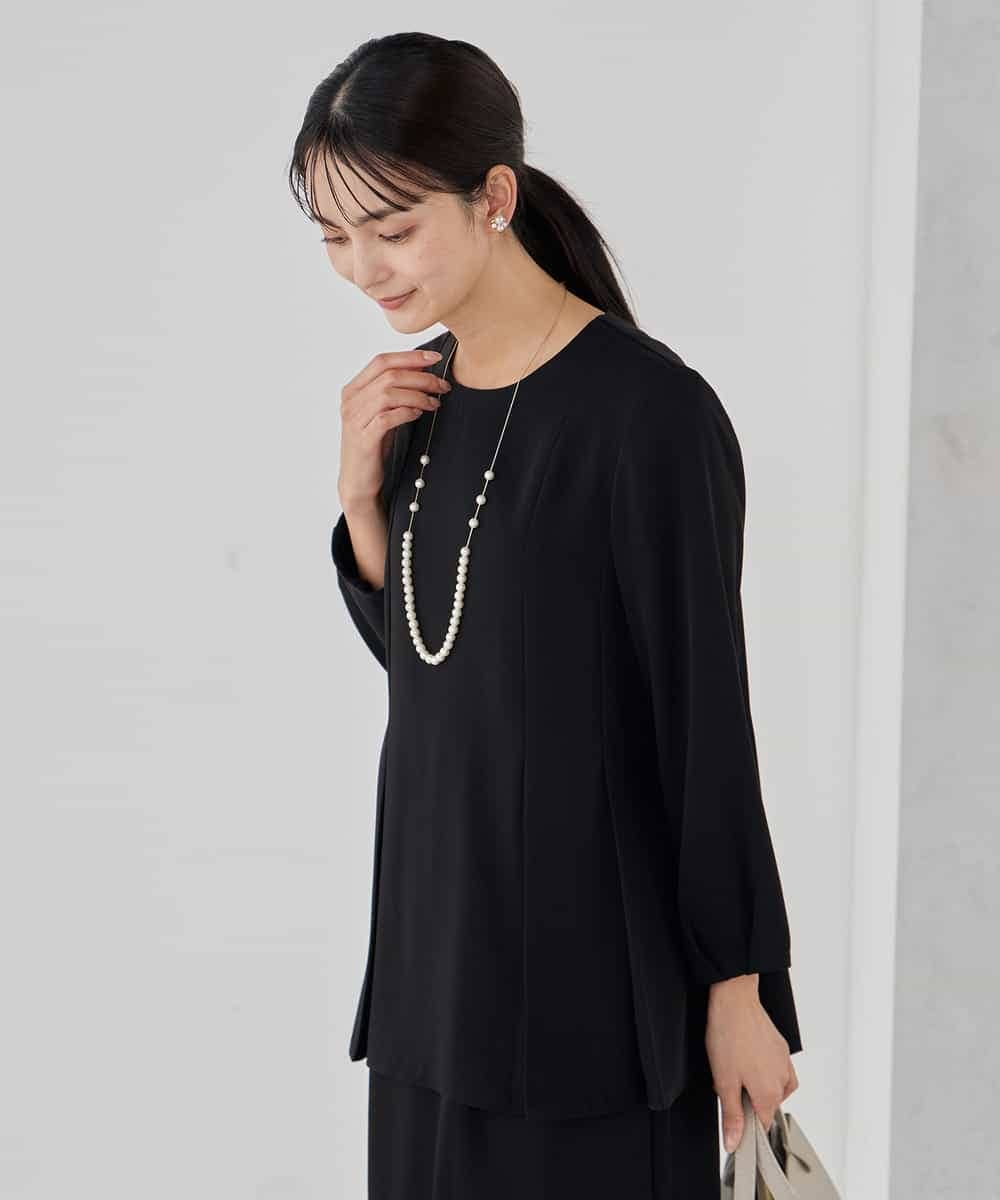 KBBCD06059 a.v.v(アー・ヴェ・ヴェ) 2WAYサテン襟付きペプラムブラウス【洗える/速乾/毛玉になりにくい/イージーケア】 ネイビー