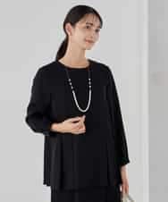 KBBCD06059 a.v.v(アー・ヴェ・ヴェ) 2WAYサテン襟付きペプラムブラウス【洗える/速乾/毛玉になりにくい/イージーケア】 ネイビー