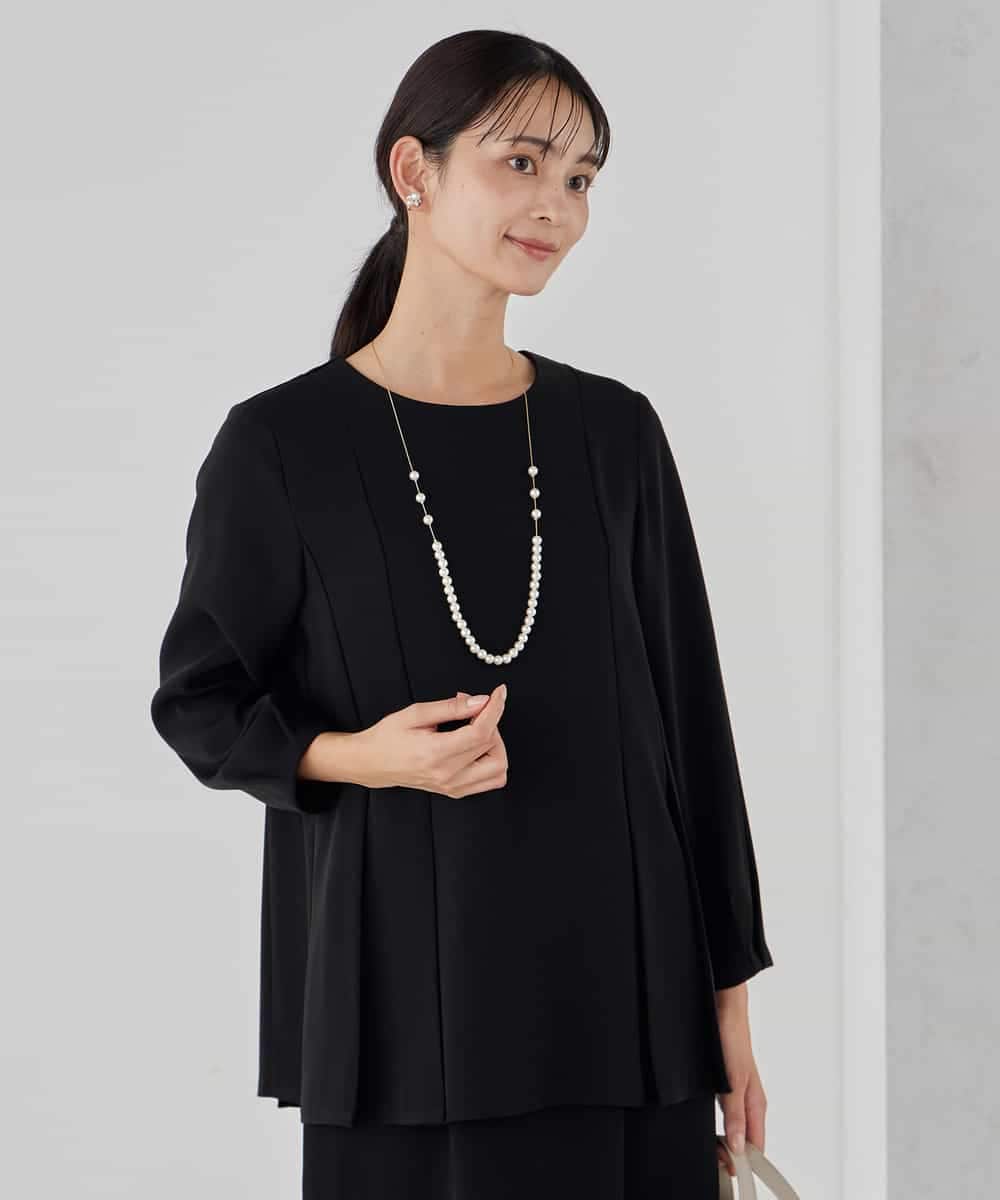 KBBCD06059 a.v.v(アー・ヴェ・ヴェ) 2WAYサテン襟付きペプラムブラウス【洗える/速乾/毛玉になりにくい/イージーケア】 ネイビー