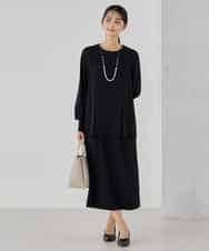 KBBCD06059 a.v.v(アー・ヴェ・ヴェ) 2WAYサテン襟付きペプラムブラウス【洗える/速乾/毛玉になりにくい/イージーケア】 ネイビー