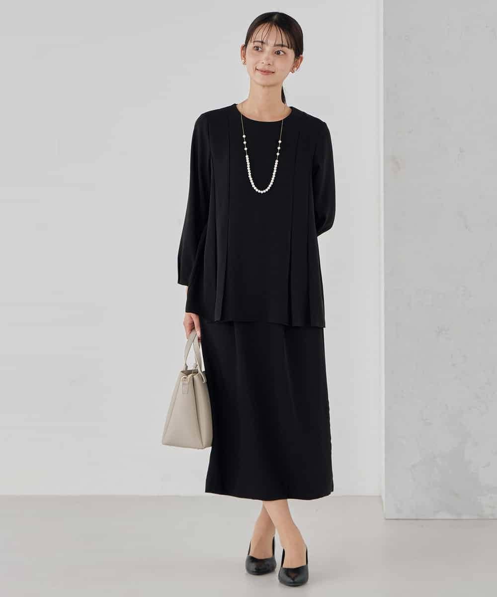 KBBCD06059 a.v.v(アー・ヴェ・ヴェ) 2WAYサテン襟付きペプラムブラウス【洗える/速乾/毛玉になりにくい/イージーケア】 ネイビー