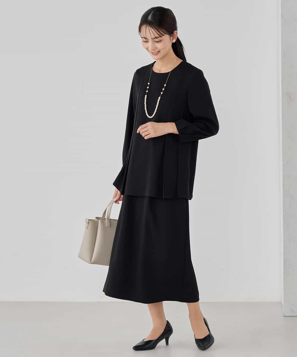 KBBCD06059 a.v.v(アー・ヴェ・ヴェ) 2WAYサテン襟付きペプラムブラウス【洗える/速乾/毛玉になりにくい/イージーケア】 ネイビー