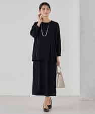 KBBCD06059 a.v.v(アー・ヴェ・ヴェ) 2WAYサテン襟付きペプラムブラウス【洗える/速乾/毛玉になりにくい/イージーケア】 ネイビー