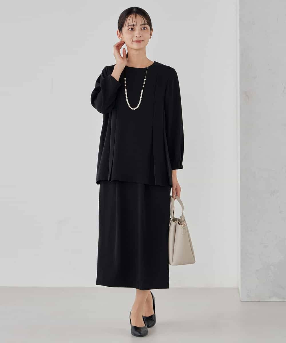 KBBCD06059 a.v.v(アー・ヴェ・ヴェ) 2WAYサテン襟付きペプラムブラウス【洗える/速乾/毛玉になりにくい/イージーケア】 ネイビー