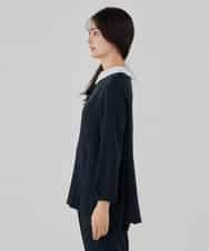 KBBCD06059 a.v.v(アー・ヴェ・ヴェ) 2WAYサテン襟付きペプラムブラウス【洗える/速乾/毛玉になりにくい/イージーケア】 ネイビー