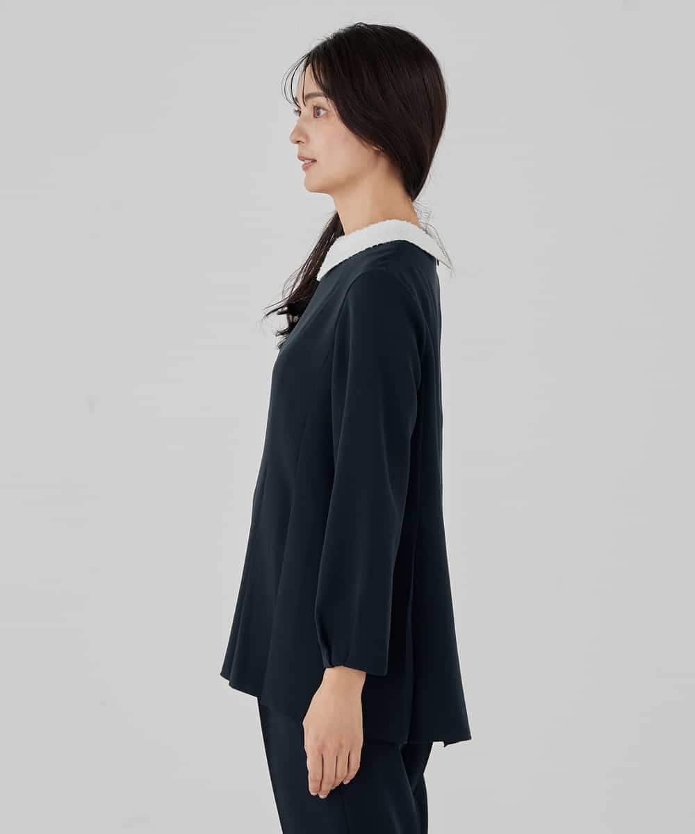 KBBCD06059 a.v.v(アー・ヴェ・ヴェ) 2WAYサテン襟付きペプラムブラウス【洗える/速乾/毛玉になりにくい/イージーケア】 ネイビー