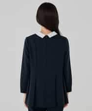 KBBCD06059 a.v.v(アー・ヴェ・ヴェ) 2WAYサテン襟付きペプラムブラウス【洗える/速乾/毛玉になりにくい/イージーケア】 ネイビー