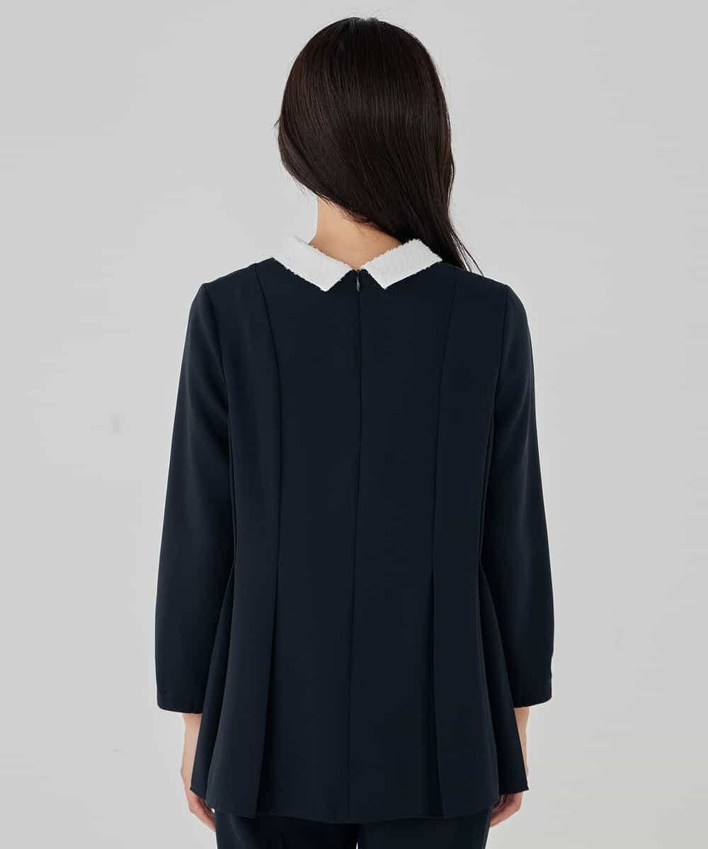 KBBCD06059 a.v.v(アー・ヴェ・ヴェ) 2WAYサテン襟付きペプラムブラウス【洗える/速乾/毛玉になりにくい/イージーケア】 ネイビー