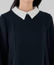 KBBCD06059 a.v.v(アー・ヴェ・ヴェ) 2WAYサテン襟付きペプラムブラウス【洗える/速乾/毛玉になりにくい/イージーケア】 ネイビー