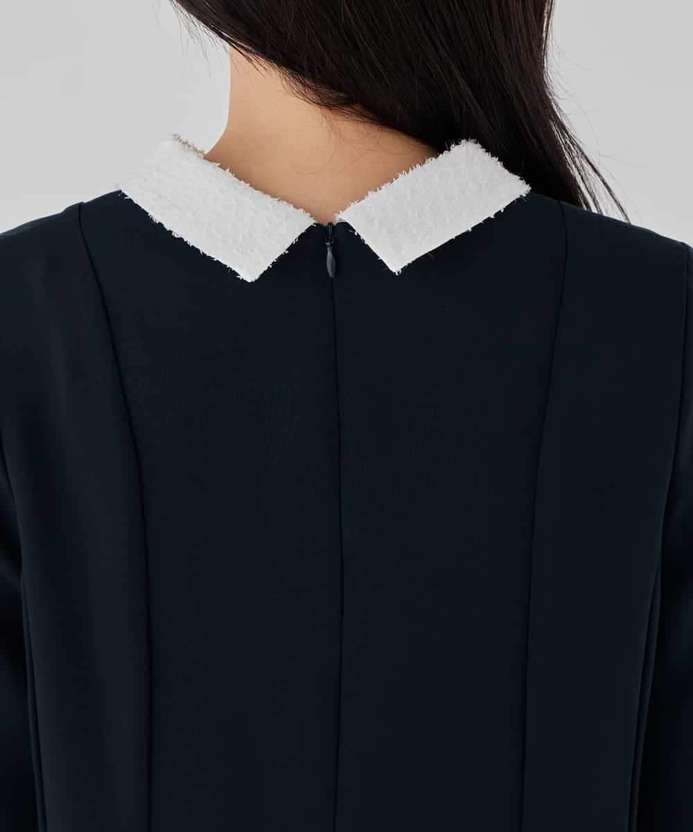 KBBCD06059 a.v.v(アー・ヴェ・ヴェ) 2WAYサテン襟付きペプラムブラウス【洗える/速乾/毛玉になりにくい/イージーケア】 ネイビー