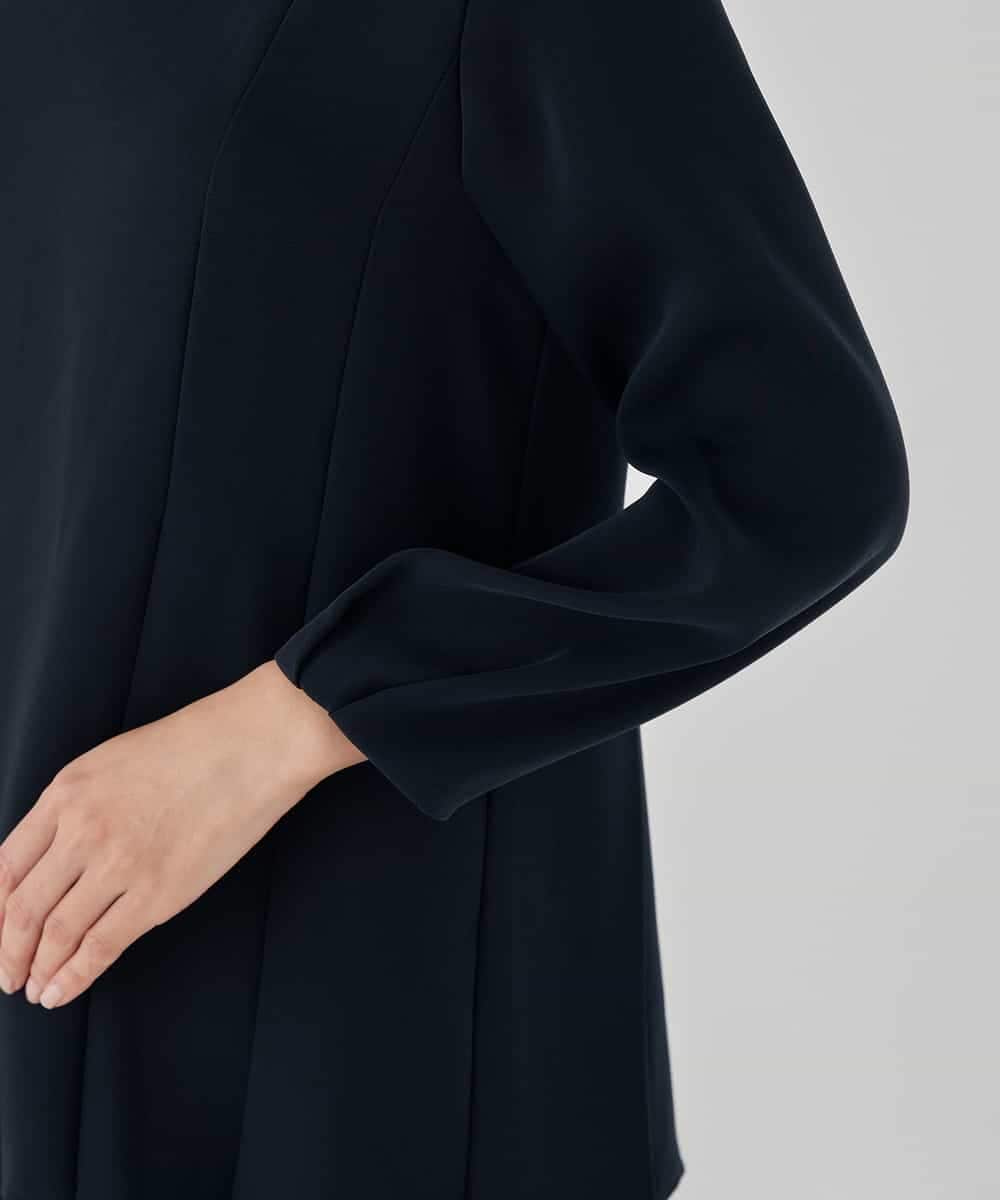 KBBCD06059 a.v.v(アー・ヴェ・ヴェ) 2WAYサテン襟付きペプラムブラウス【洗える/速乾/毛玉になりにくい/イージーケア】 ネイビー