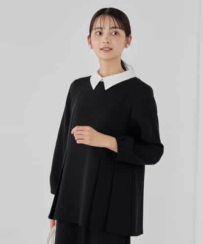 KBBCD06059 a.v.v 2WAYサテン襟付きペプラムブラウス【洗える/速乾/毛玉になりにくい/イージーケア】