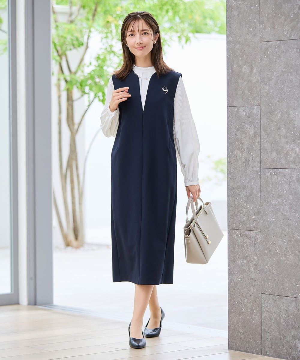 KBBCD07059 a.v.v(アー・ヴェ・ヴェ) 【洗える】2WAY袖プリーツボウタイブラウス ライトブルー