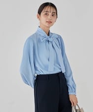 KBBCD07059 a.v.v(アー・ヴェ・ヴェ) 【洗える】2WAY袖プリーツボウタイブラウス ライトブルー