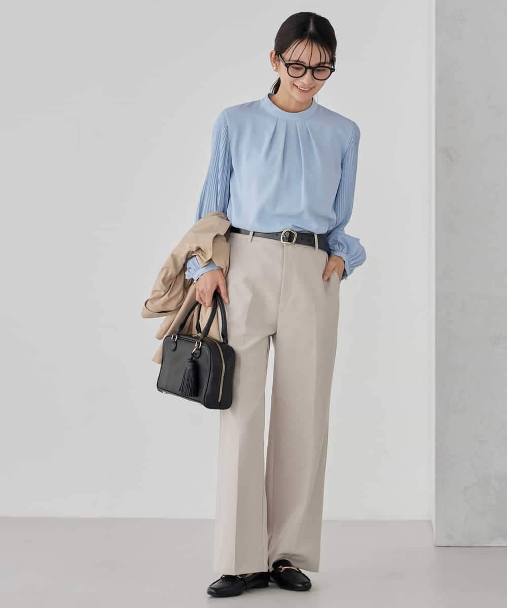 KBBCD07059 a.v.v(アー・ヴェ・ヴェ) 【洗える】2WAY袖プリーツボウタイブラウス ライトブルー