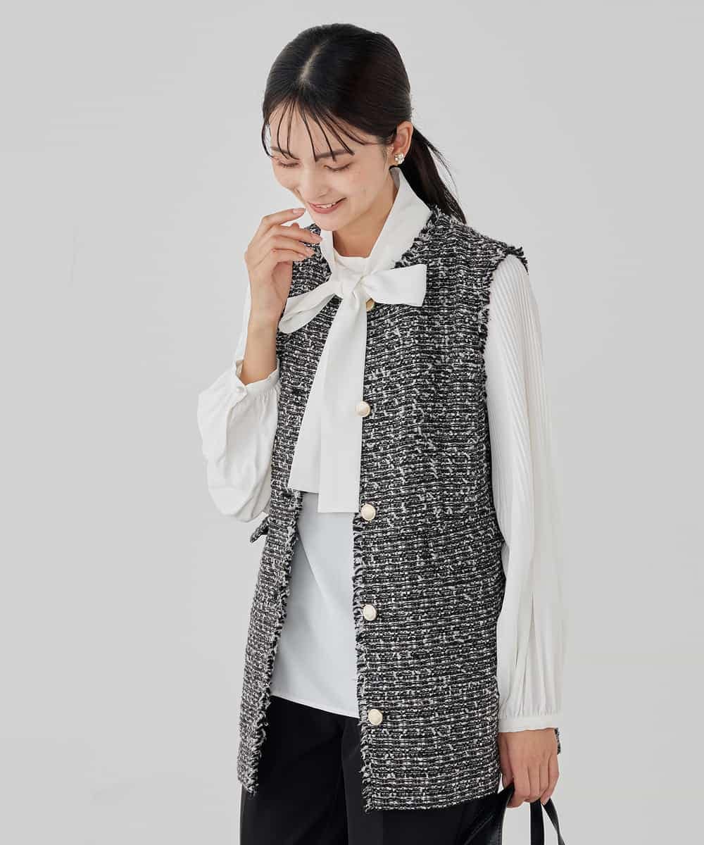 KBBCD07059 a.v.v(アー・ヴェ・ヴェ) 【洗える】2WAY袖プリーツボウタイブラウス ライトブルー