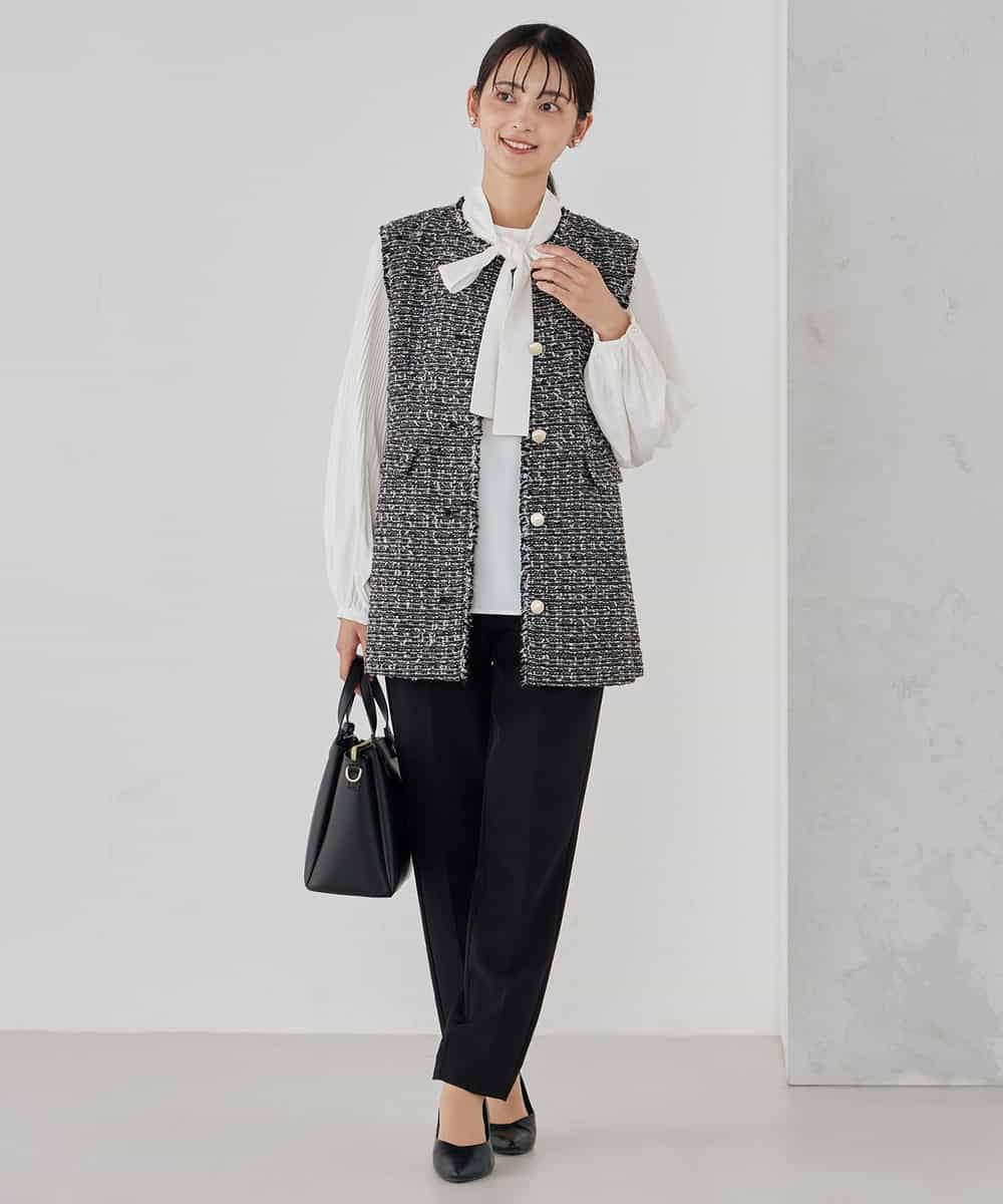 KBBCD07059 a.v.v(アー・ヴェ・ヴェ) 【洗える】2WAY袖プリーツボウタイブラウス ライトブルー