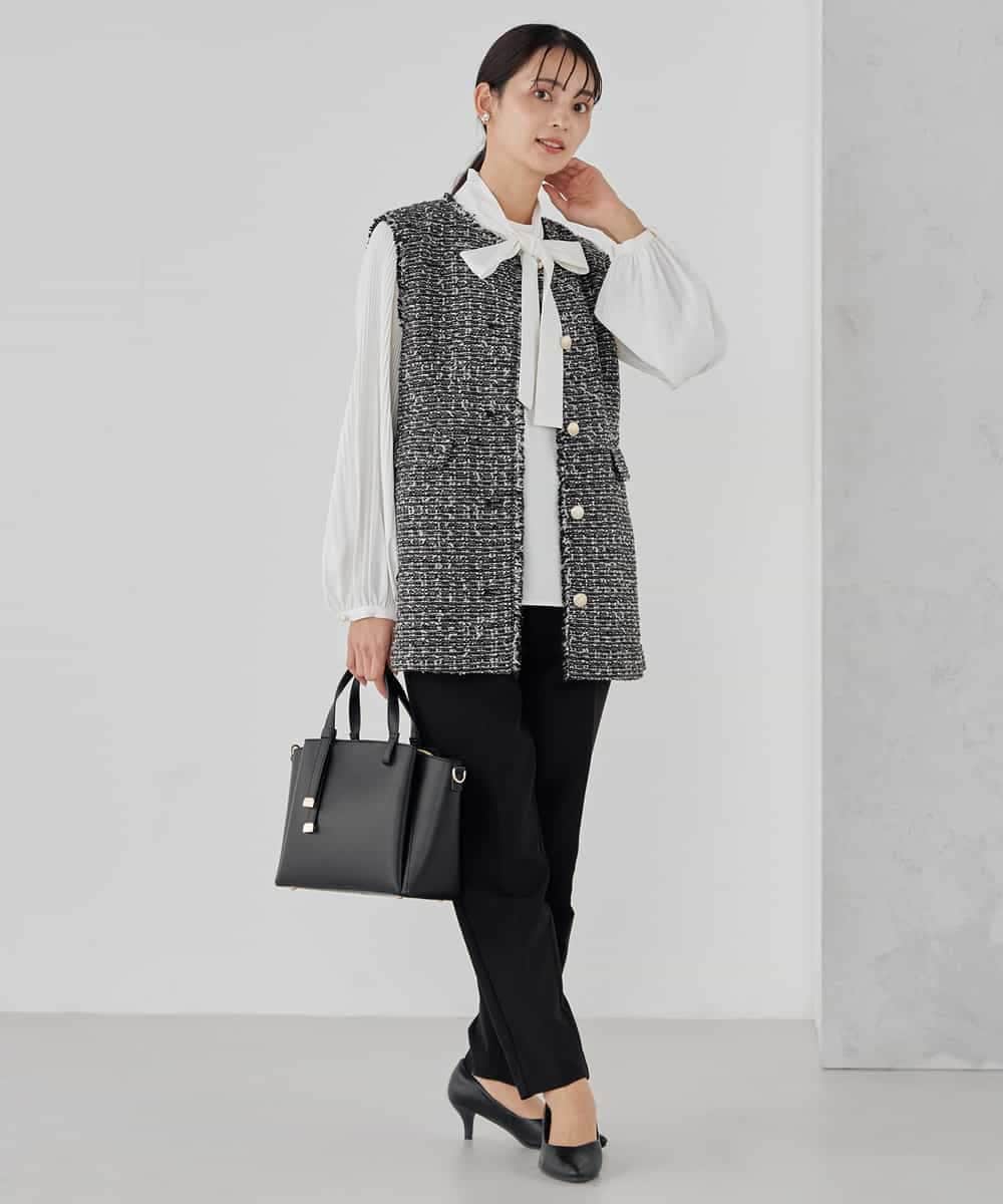 KBBCD07059 a.v.v(アー・ヴェ・ヴェ) 【洗える】2WAY袖プリーツボウタイブラウス ライトブルー