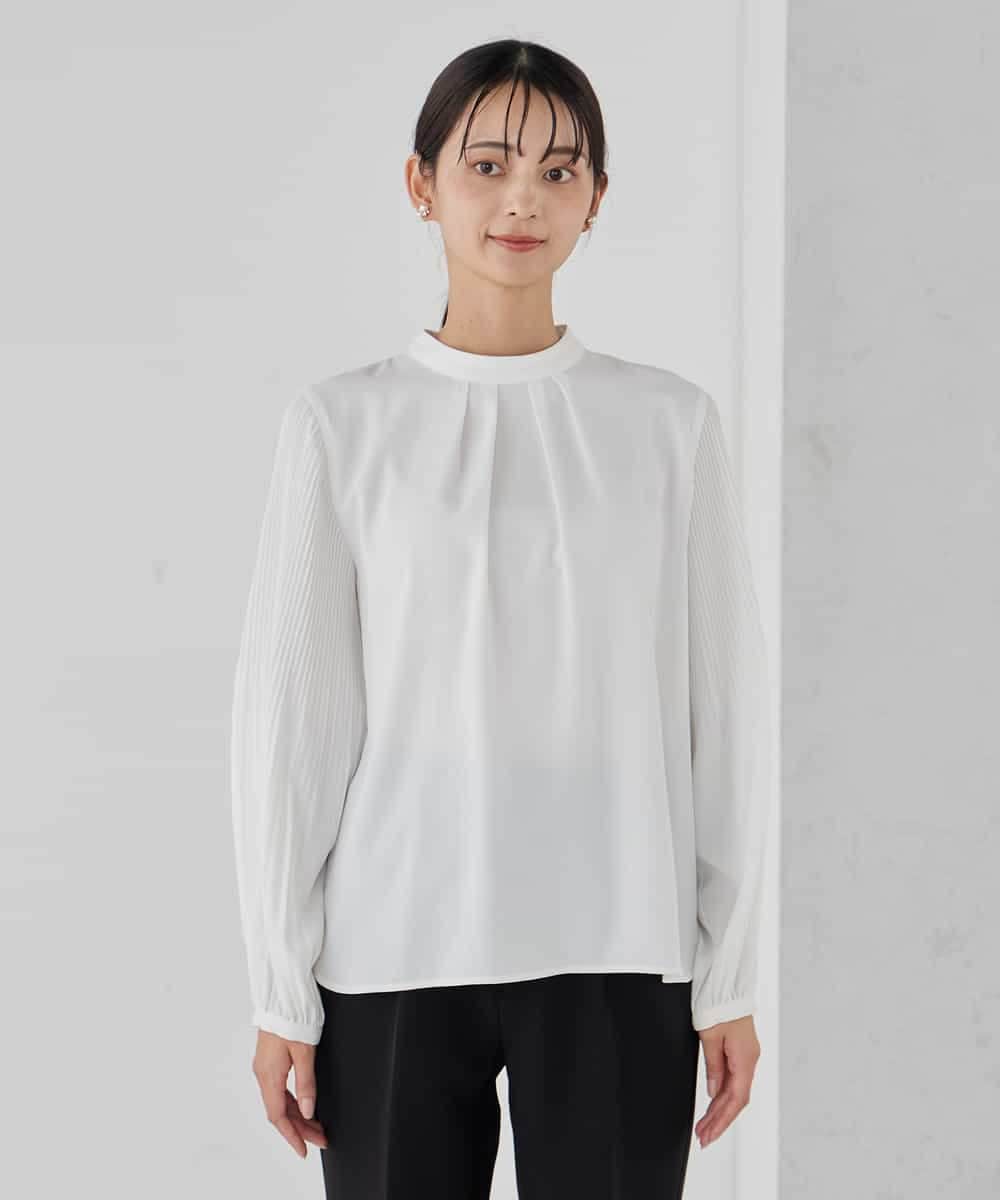 KBBCD07059 a.v.v(アー・ヴェ・ヴェ) 【洗える】2WAY袖プリーツボウタイブラウス ライトブルー