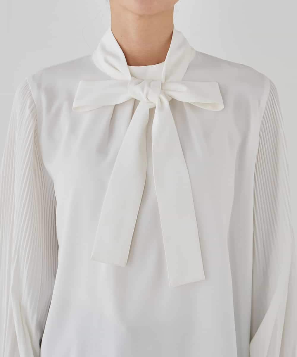 KBBCD07059 a.v.v(アー・ヴェ・ヴェ) 【洗える】2WAY袖プリーツボウタイブラウス ライトブルー