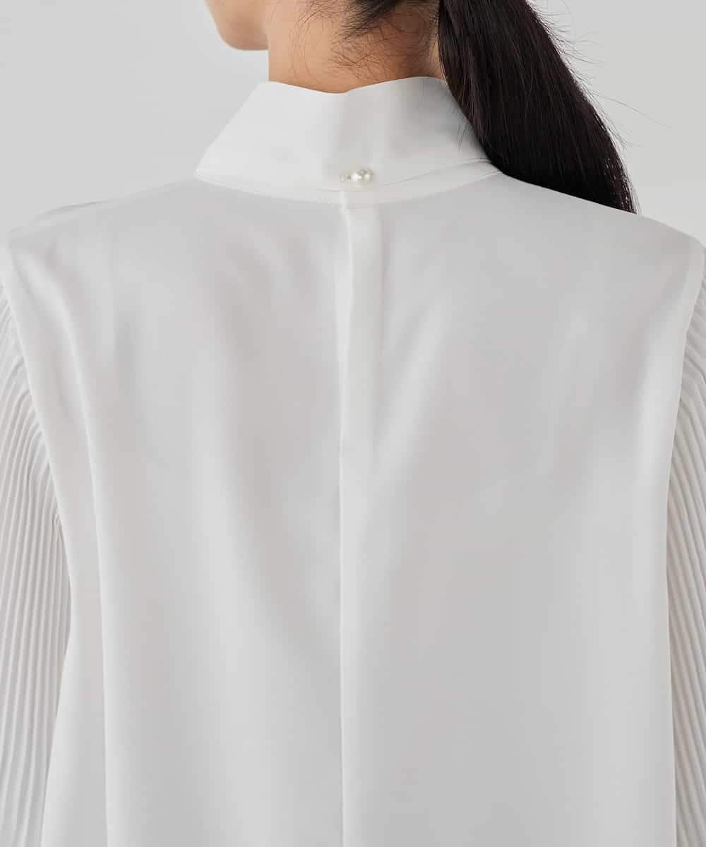 KBBCD07059 a.v.v(アー・ヴェ・ヴェ) 【洗える】2WAY袖プリーツボウタイブラウス ライトブルー