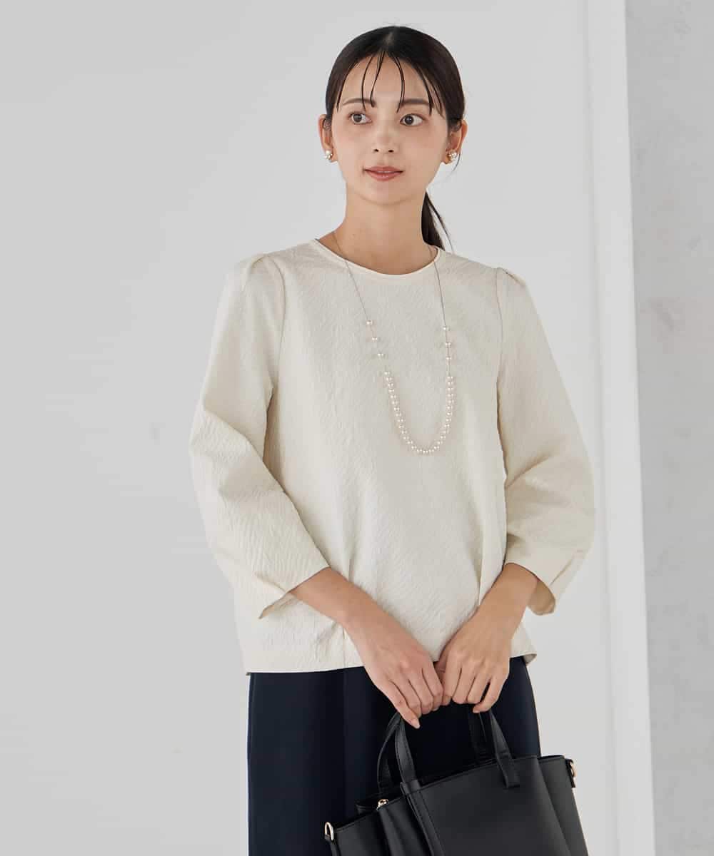 KBBCD08059 a.v.v(アー・ヴェ・ヴェ) ジャガードコクーンブラウス アイボリー