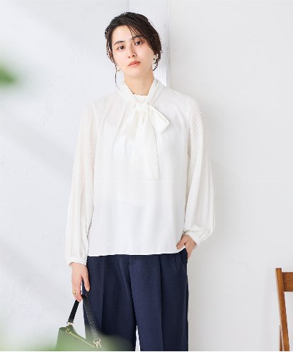KBBCD14059 a.v.v 【洗える】2WAY袖プリーツボウタイブラウス